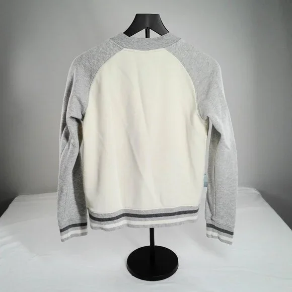 Champion Varsity Jacket Women’s Small Cream Gray Snap Button Raglan Fleece - Picture 2 of 5